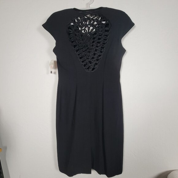 Vintage Joseph Ribkoff Womens Black Cap Sleeve Dress 8 Back Cutout New $210 - Picture 2 of 10